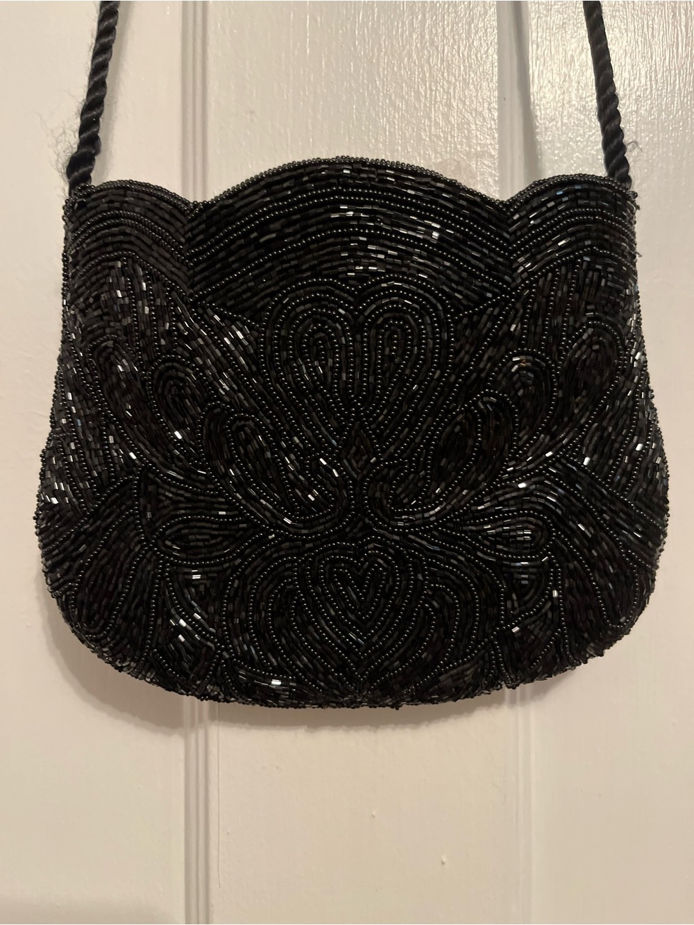 Vtg Marshall Fields Black Beaded Art Deco Flapper Style Small Evening Purse